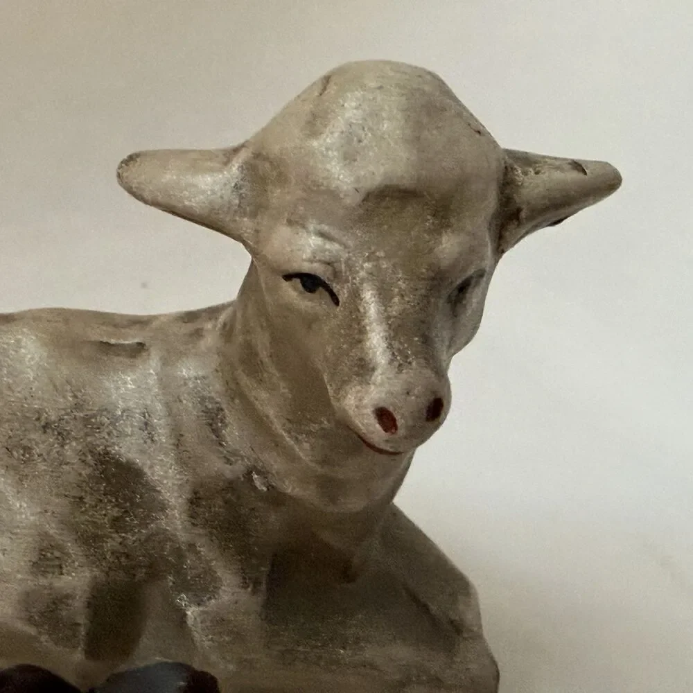 Vintage Japan Nativity Lamb Sheep Figurine Lying Down 2.75”Lx2”H Hand Painted